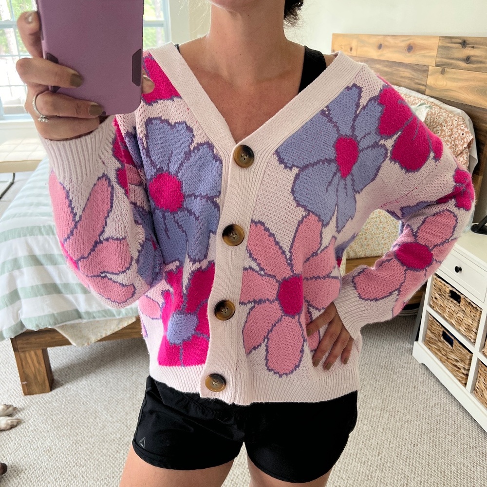 Pink Lily Pink & Lavender Floral Button-Up Cardigan